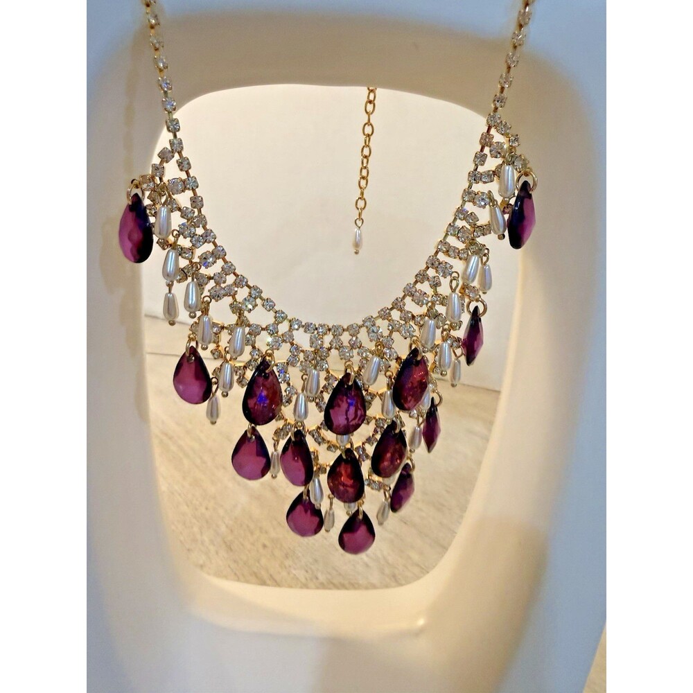 Vintage Arnold Scaasi Waterfall Cascade Necklace Gold Tone Statement 1980s 90s